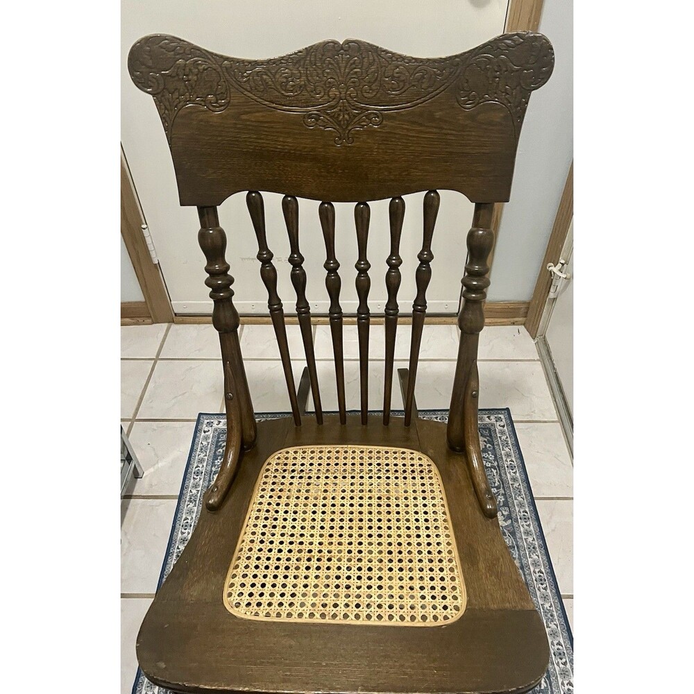 WI Chair Company Antique wooden rocking Chair  woven cane seat 1800-1900